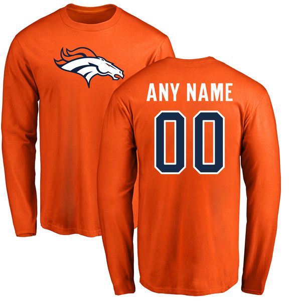 Men Denver Broncos NFL Pro Line Orange Any Name and Number Logo Custom Long Sleeve T-Shirt->nfl t-shirts->Sports Accessory